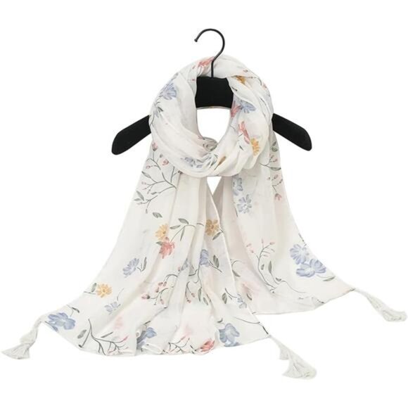 Womens Boho Scarf Floral Lightweight Shawl Wrap Fringed Summer Fall Winter Gift - Picture 5 of 7